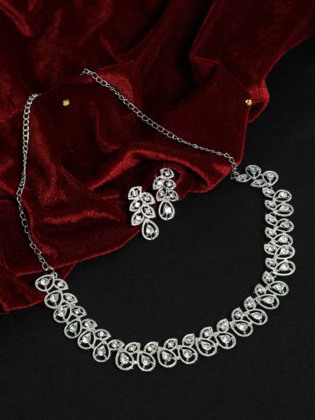 SAIYONI Brass Silver Silver Jewellery Set