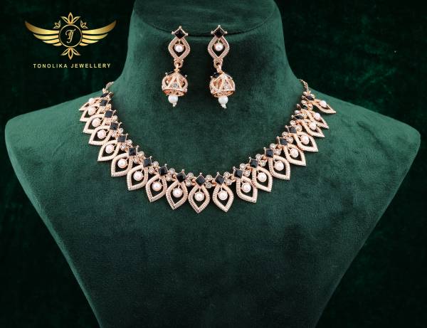 TONOLIKA JEWELLERY Brass Silver Black Jewellery Set