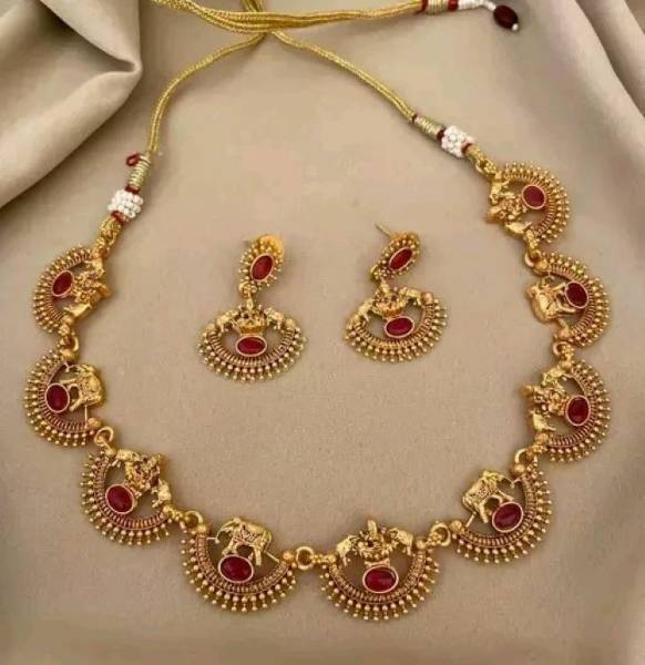 NAKMAN JEWELLERY Copper Gold-plated Red Jewellery Set