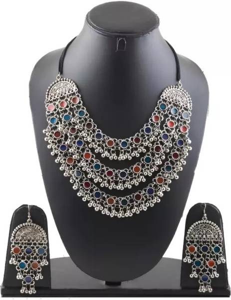 Samridhi DC Oxidised Silver, Alloy Silver Jewellery Set