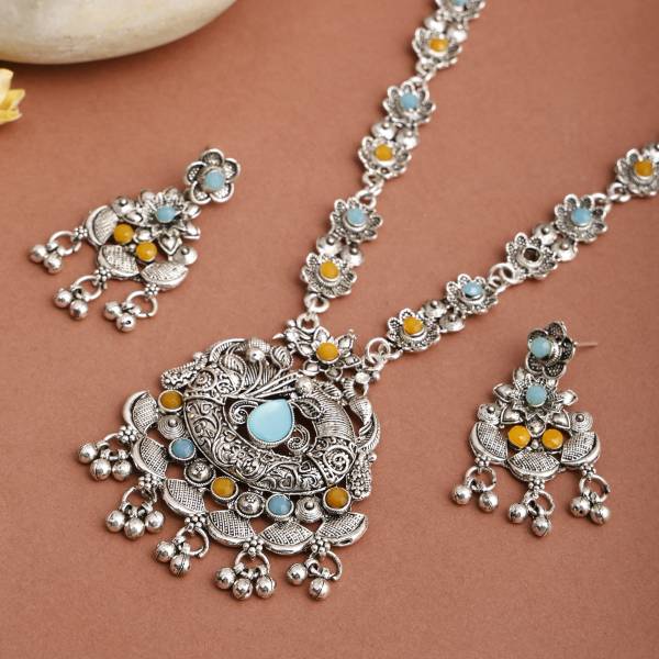 DEGHLAM Zinc Silver Blue, Yellow Jewellery Set