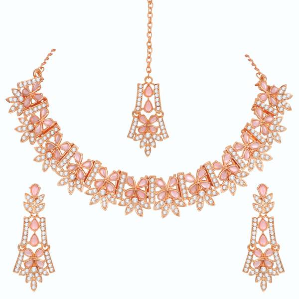 Atasi International Alloy Silver Rose Gold Pink Jewellery Set