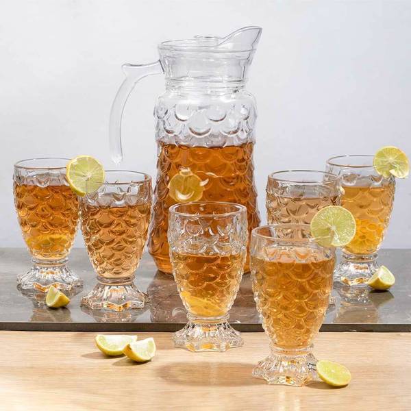 MDNSHO Premium Water and Juice Glasses Set of 7 Jug Glass Set