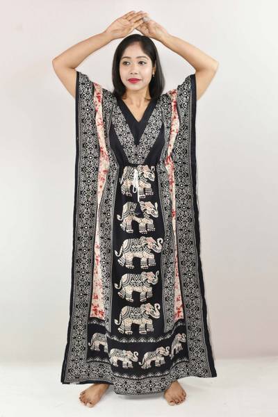BDROX Self Design Cotton Blend Women Kaftan