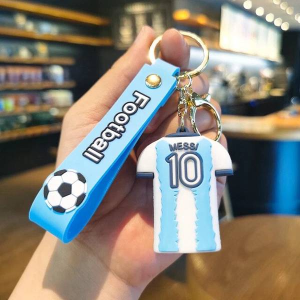 HappierYou Messi blue jersey 3D rubber Keychain with strap | Football Keychain Key Chain