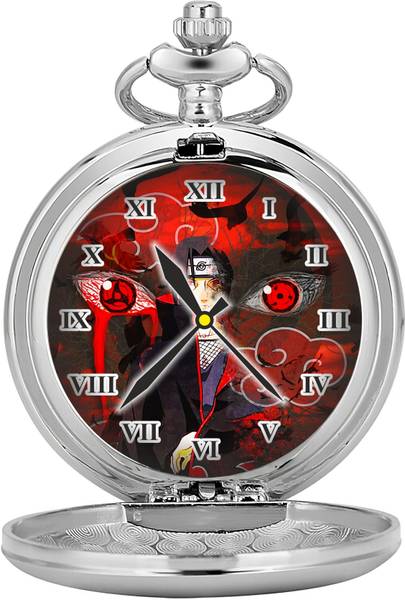 Tiny Tim Antique Pocket-Watch Akatsuki Theme Itachi Print On Dial Car Bike Key Chain Best Gift for Men, Women & Anime Fans on Special Occasions Crome ...