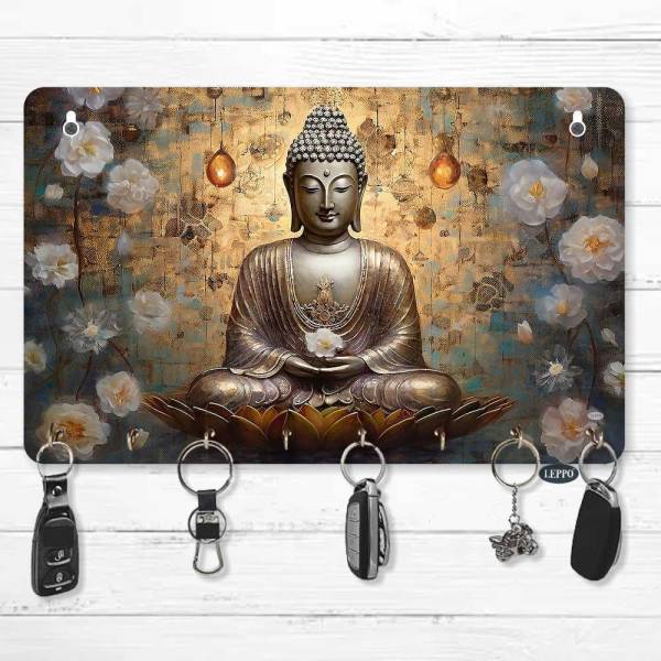 LEPPO Key Holder Printed Lord Buddha Key Stand Wood Key Holder (8 Hooks-DL_04) Wood Key Holder