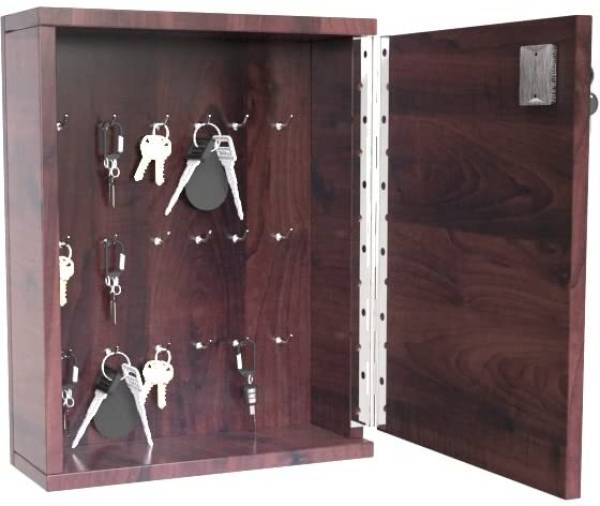 Invenzo Wall-Mount Lockable Key Cabinet Wood Key Holder