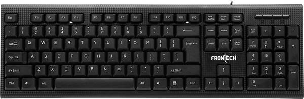 Frontech Wired Keyboard |Membrane 104 Keys| Super Slim Design | Retractable Stand KB-0007 Wired USB Desktop Keyboard