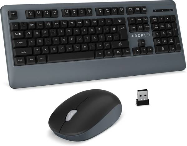 Archer Tech Lab Keyboard & Mouse Combo 104 Keys, 3-Button, Membrane Switch & Multimedia key Wireless Standard Desktop Keyboard Compatible with Desktop...