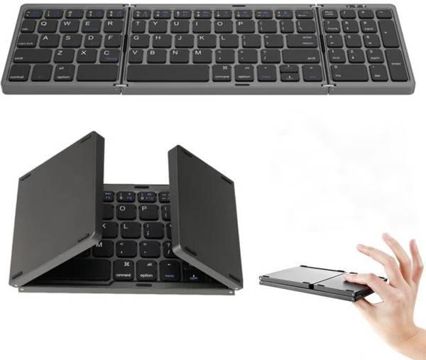 TECPHILE Foldable Bluetooth Travel Keyboard with Numeric Keypad Full Size Keyboard Bluetooth Multi-device Keyboard