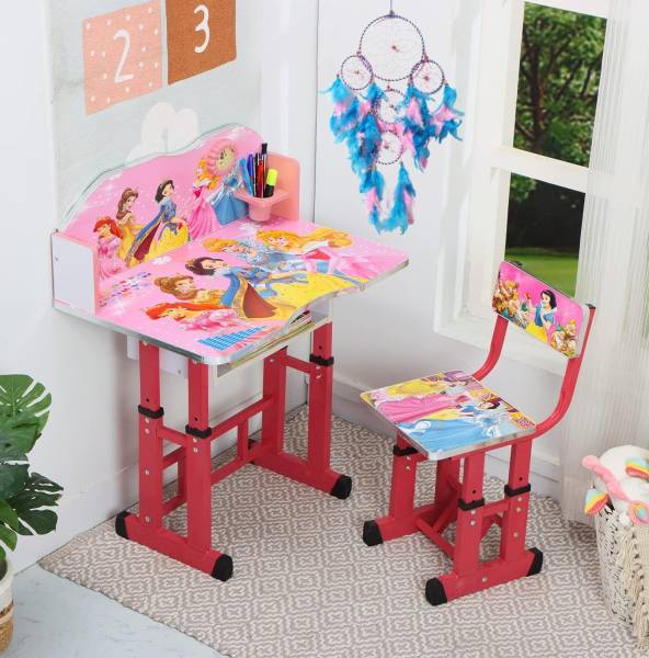 PNASGL Kids study Table & Chair Adjustable Height MDF, Baby Desk with Dream Catcher Metal Study Table