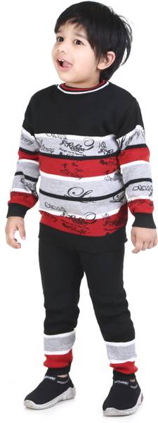 Rebiva Woven Round Neck Casual Boys Black Sweater