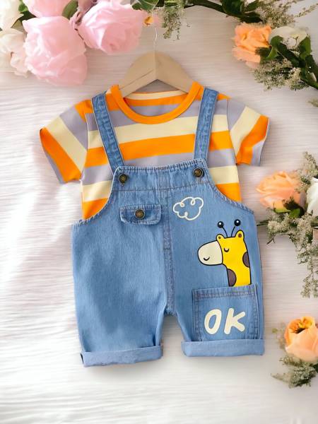 LIMITED EDITION PRIME Dungaree For Baby Boys & Baby Girls Party Printed, Striped Pure Cotton