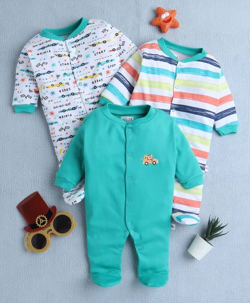 BUMZEE Romper For Baby Boys Casual Printed, Striped Pure Cotton