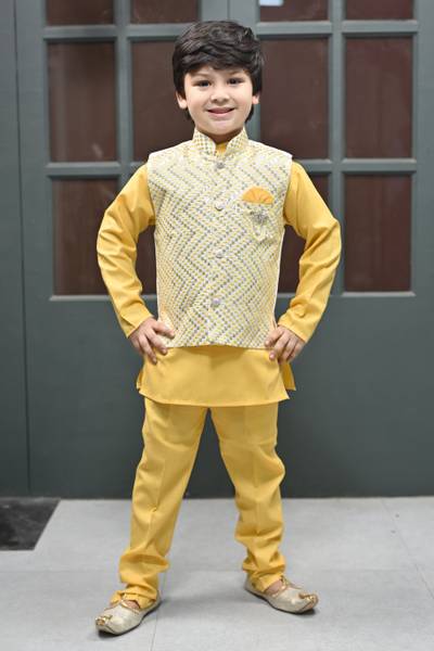 BT DEZINES Boys Festive & Party, Wedding Kurta, Waistcoat and Pyjama Set