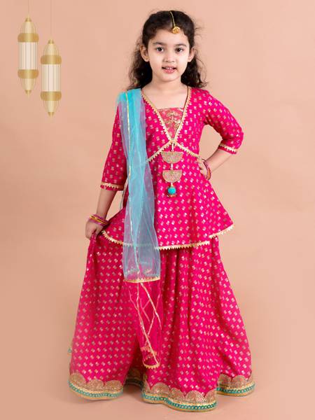 Pspeaches Girls Lehenga Choli Ethnic Wear Printed Lehenga, Choli and Dupatta Set