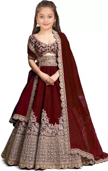 Wemation Girls Lehenga Choli Ethnic Wear Embroidered Lehenga, Choli and Dupatta Set