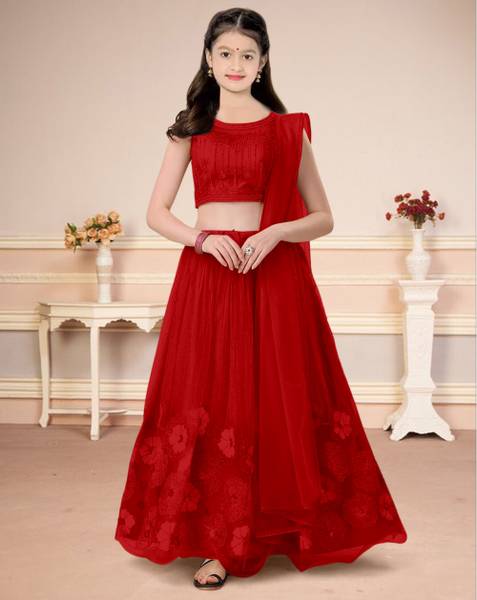 F Plus fashion Girls Lehenga Choli Ethnic Wear Floral Print Lehenga, Choli and Dupatta Set