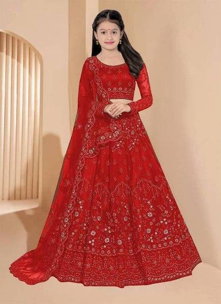 AARAV FASHION Girls Lehenga Choli Ethnic Wear Embroidered Lehenga, Choli and Dupatta Set