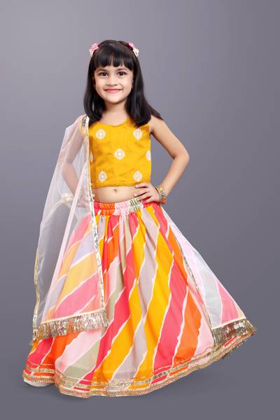 satyamfab Girls Lehenga Choli Ethnic Wear Embroidered Lehenga, Choli and Dupatta Set