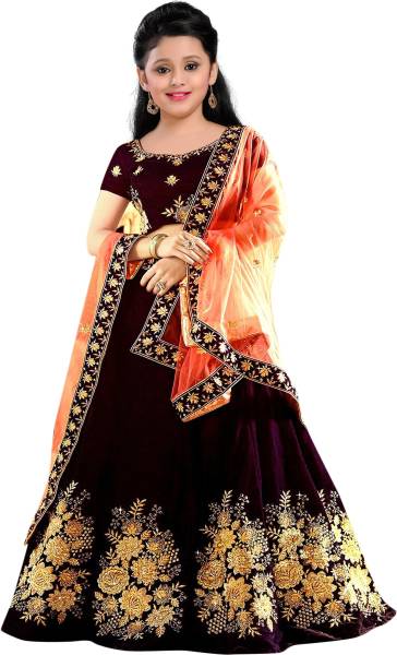 WTWC FAB Girls Lehenga Choli Ethnic Wear Embroidered Lehenga, Choli and Dupatta Set