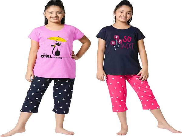 DRUZZEE Kids Nightwear Girls Printed Cotton Blend