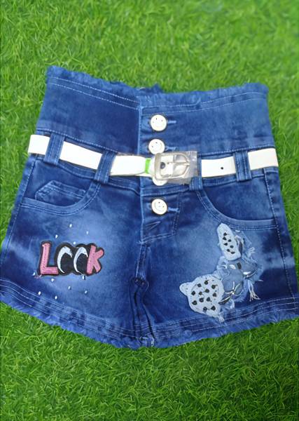 a khan Short For Girls Casual Embriodered Denim