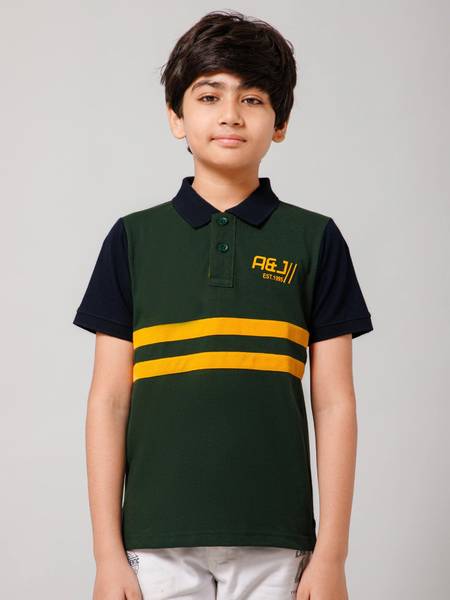 Alan Jones Boys Striped Cotton Blend Regular T Shirt