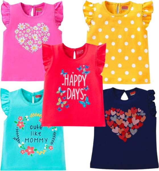 WINSOON Girls Printed Pure Cotton Regular T Shirt