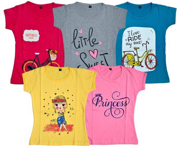 FAZZA Girls Printed Pure Cotton Regular T Shirt