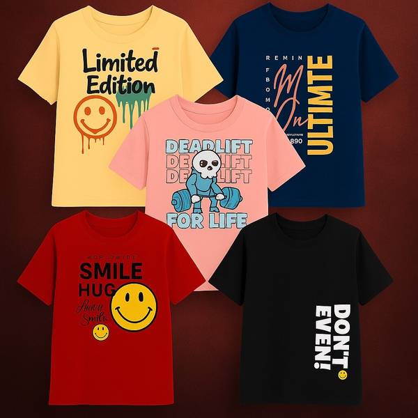 CUTE TREND Boys Printed Pure Cotton Regular T Shirt