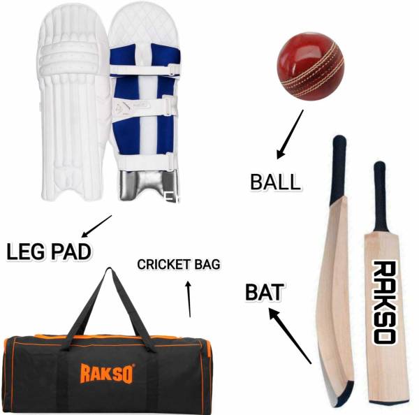 Rakso 4 Item Junior League T-20 Kashmir Willow Bat Cricket Kit Cricket Kit