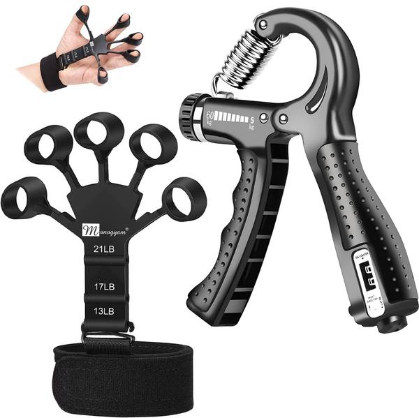 Manogyam Pack of Counter Hand Grip Strengthener & Finger Trainer Adjustable Hand Workout Fitness Accessory Kit Kit