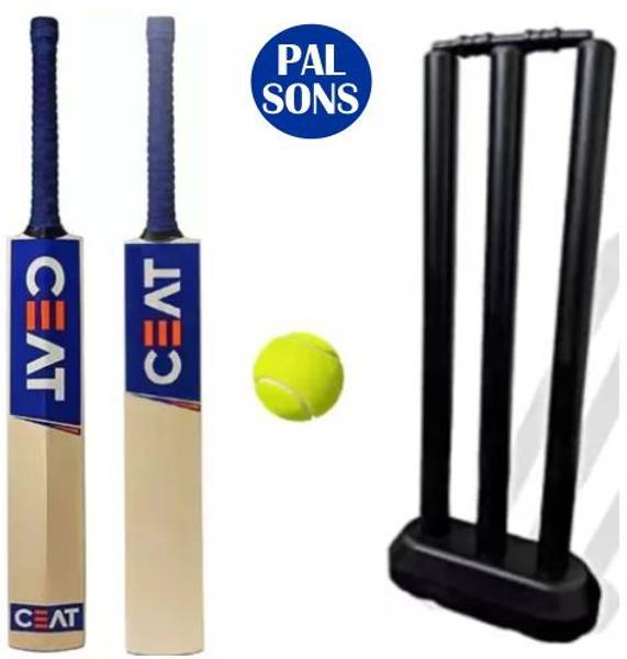 Palsons Cricket Kit Age 7-8 Yrs, CEAT Wooden Cricket Bat, 3 Tennis Ball, Plastic Wickets Cricket Kit
