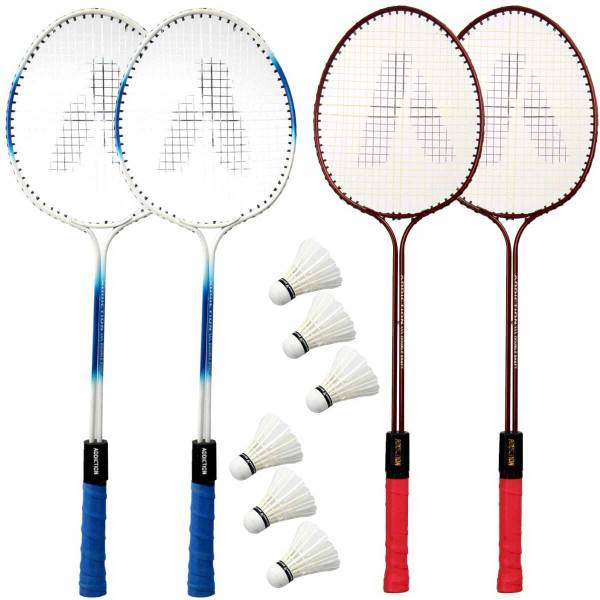 MINESFIT Double Shaft Badminton Racket Combo Kit Set Of 4 Racquet With 6 Pcs Shuttlecock Badminton Kit
