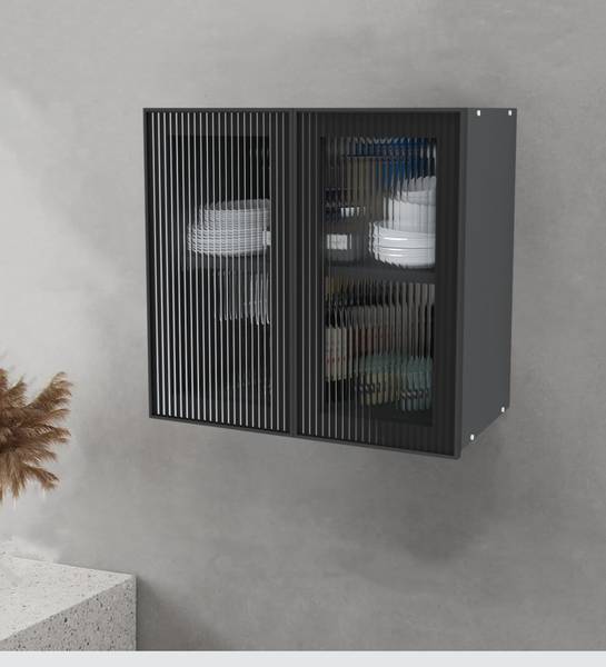 Shutter Handless SPECIALITY PANELS Aluminium Black Profile 2 Door Fluted Plain Glass ...