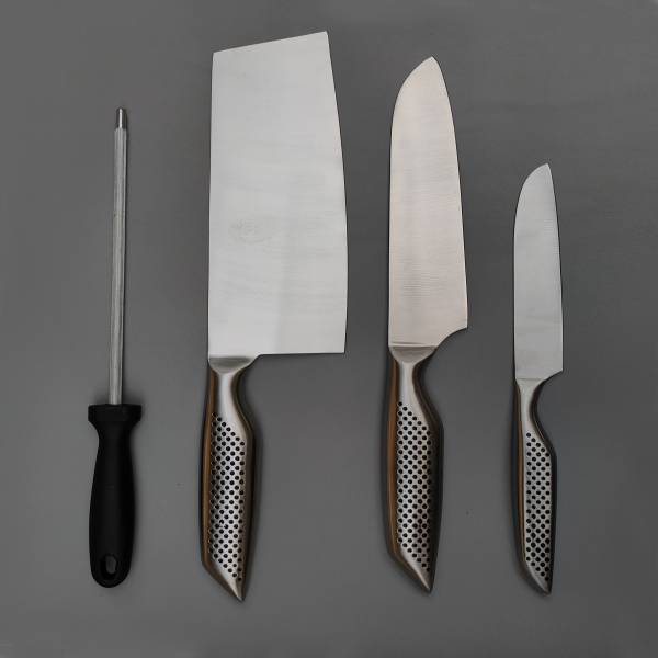 UniKart 4 Pc Stainless Steel Knife Set With Sharpener Ideal for Vegetable,Meat Cleaver Butcher Chef Chopper For Kitchen