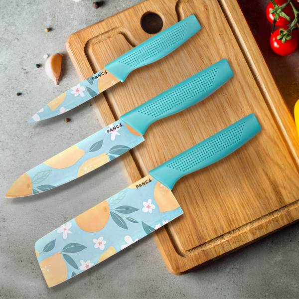 Panca 3 Pc Stainless Steel Knife Set For Vegetable,Fruits,Dry Fruits, Meat Cutting, Premium Chef Knife Set of 3- Blue