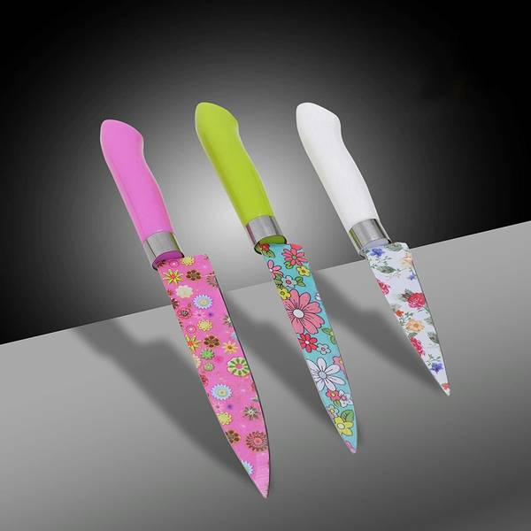 Theodore 3 Pc Stainless Steel Knife Set Flower Design Stainless Steel Kitchen knife for kitchen Knife Flower Printed