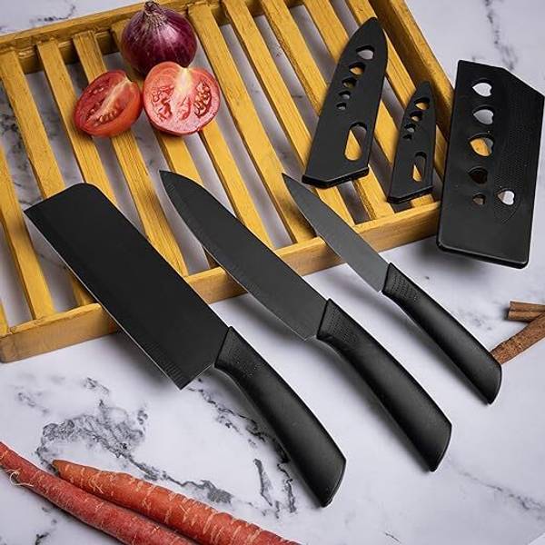 MULTIPLE HUB 3 Pc Stainless Steel Knife Set High Carbon SS Ultra Sharp Butcher, Meat, Pairing, Vegetable Knife for Kitchen
