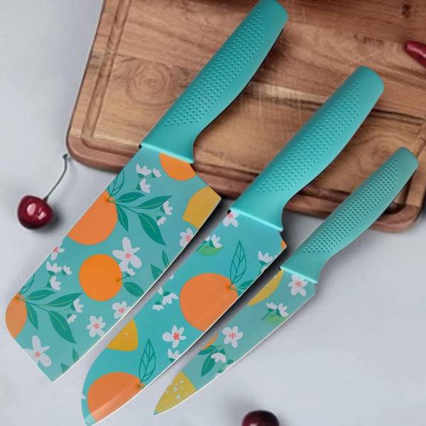 FRIEDERICH 3 Pc Stainless Steel Knife Set Printed SS Ultra Sharp Butcher, Meat, Pairing, Vegetable Knife for Kitchen