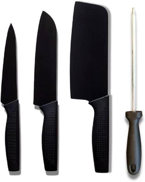 THEODORE 4 Pc Stainless Steel Knife Set High Carbon Ultra Sharp Butcher, Pairing, Vegetable for Kitchen With Sharpener