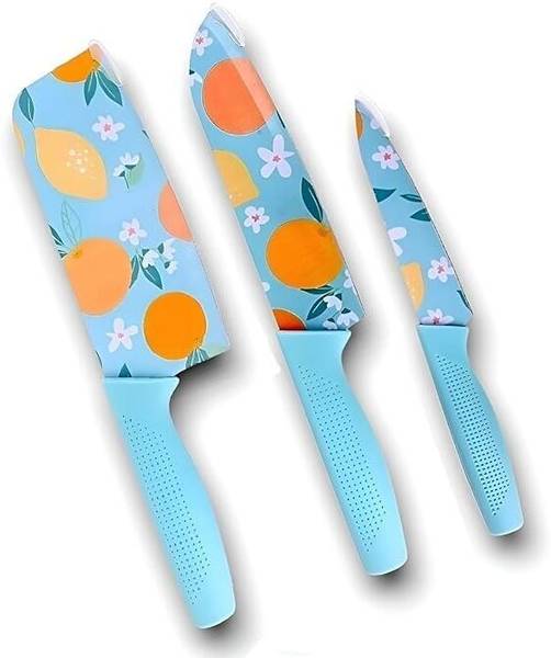 Yaadgar 3 Pc Stainless Steel Knife Set Printed SS Ultra Sharp Butcher, Meat, Pairing, Vegetable for Kitchen
