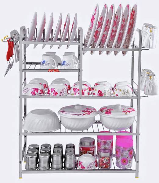 AVAIL Dish Drainer Kitchen Rack Steel 5 Shelves Dish Rack | Plate Cutlery Stand | Kitchen Stand Rack
