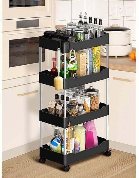 MGKENTERPRISE Fruits/Vegetables Kitchen Rack Plastic, Steel 4 Layer Portable Modern Trolly Plastic Fruit & Vegetable Basket