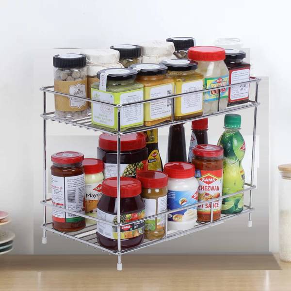 BHOLA STEEL Utensil Kitchen Rack Steel 2Tier Kitchen/Pantry Rack Storage Masala Box & pouches Multipurpose Holder Stand