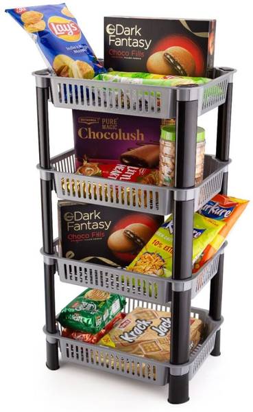 SWEEVAN Kitchen Rack Plastic 4 Shelf Multipurpose Plastic Office Basket Plastic Kitchen Trolley
