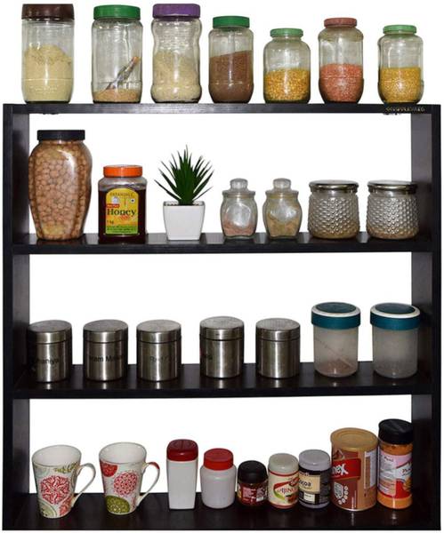 Prahar Craft Containers Kitchen Rack Wood Multipurpose Wall Display Rack/Decor Shelf / 4 Shelf Storage Unit Rack