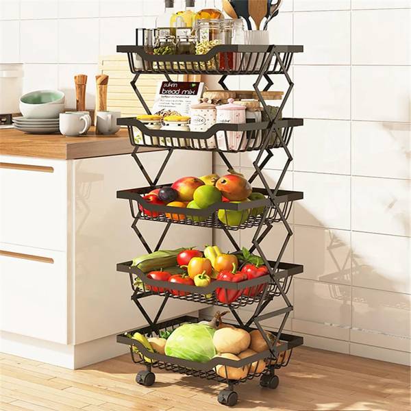 Sasimo Utensil Kitchen Rack Steel Kitchen Rack Steel 5 Layer Fruit and Vegetable Stand/Basket/Trolley Rack Shelf